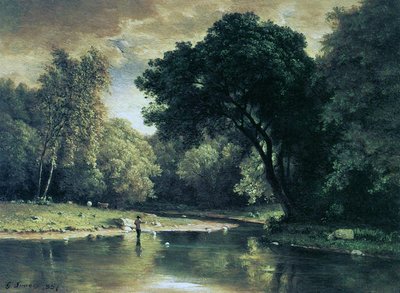 Fishing in a stream, 1857 by George Inness